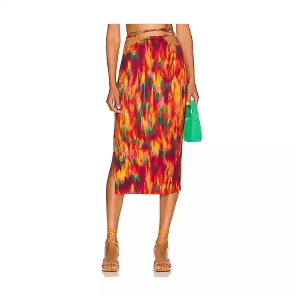 WeWoreWhat Fire Tie Dye Midi Skirt Medium